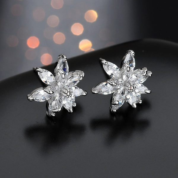 Korean Flower Earrings S925 Silver Horse Eye Zircon