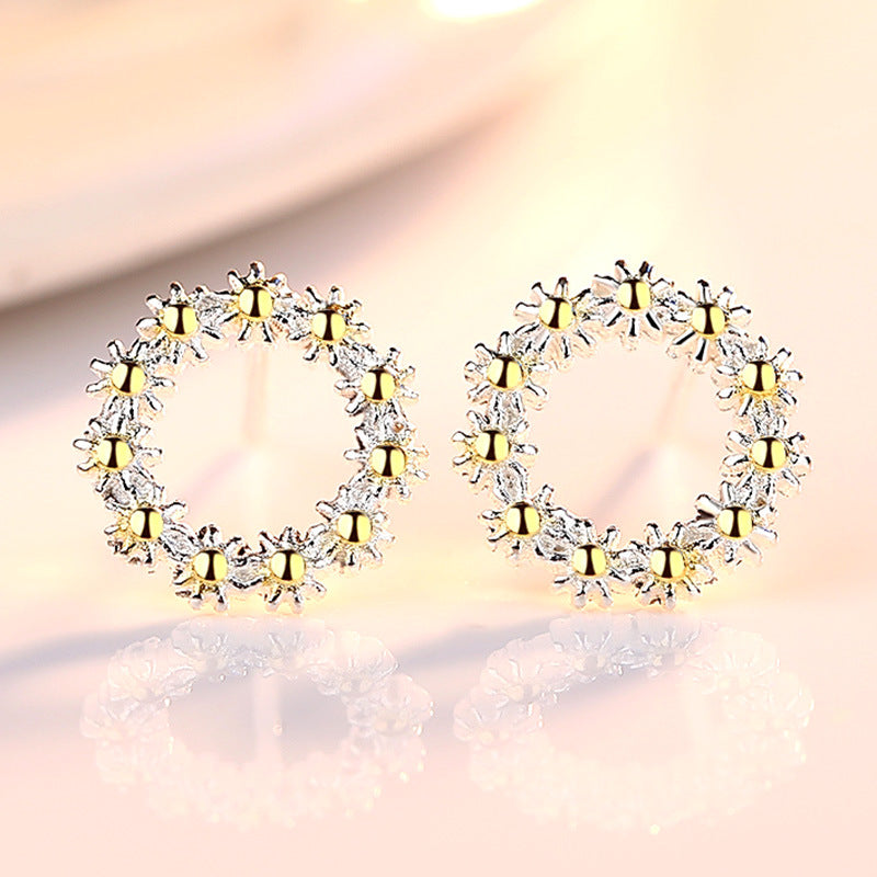Sunflower Earrings Silver Plated Yellow Center