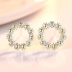 Sunflower Earrings Silver Plated Yellow Center