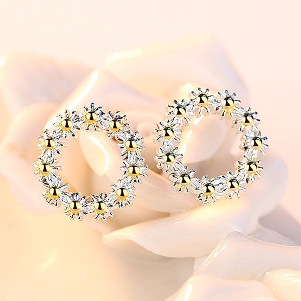 Sunflower Earrings Silver Plated Yellow Center