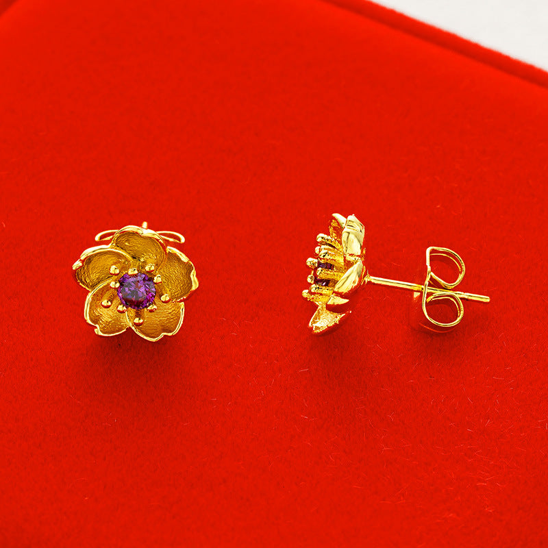 Women Gold-Plated Daisy Jewelry Set Necklace Ring Earrings