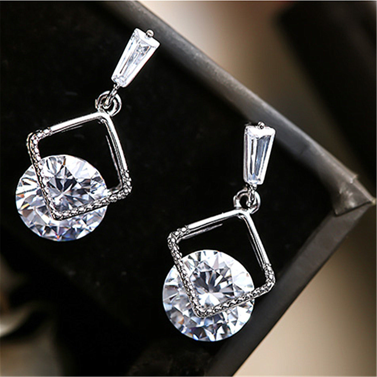 Korean Style Zircon Earrings White Gold Non Allergic