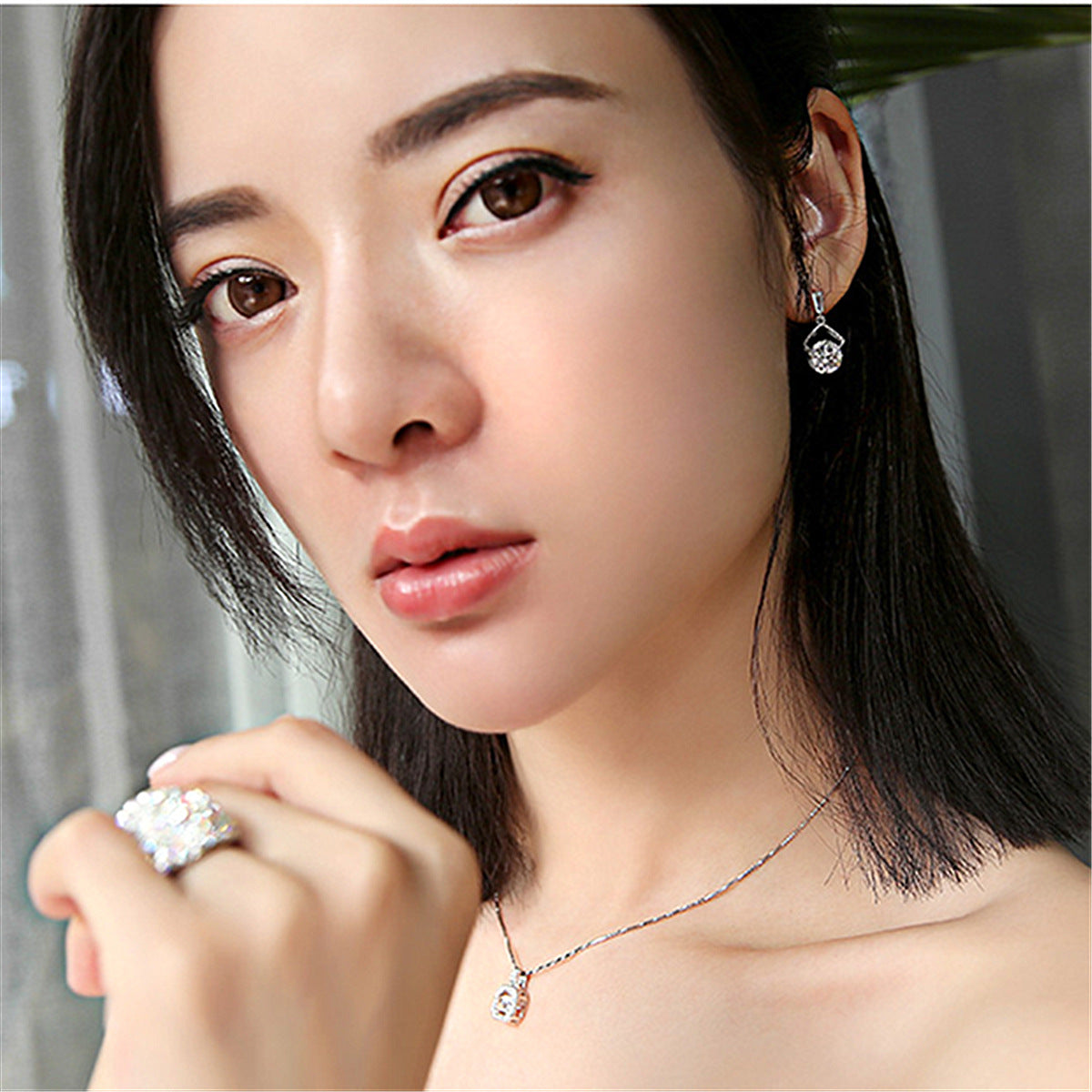 Korean Style Zircon Earrings White Gold Non Allergic