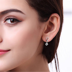 Heart Shaped Earrings with Sparkling Pendant 925 Silver