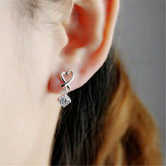 Heart Shaped Earrings with Sparkling Pendant 925 Silver