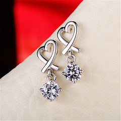 Heart Shaped Earrings with Sparkling Pendant 925 Silver