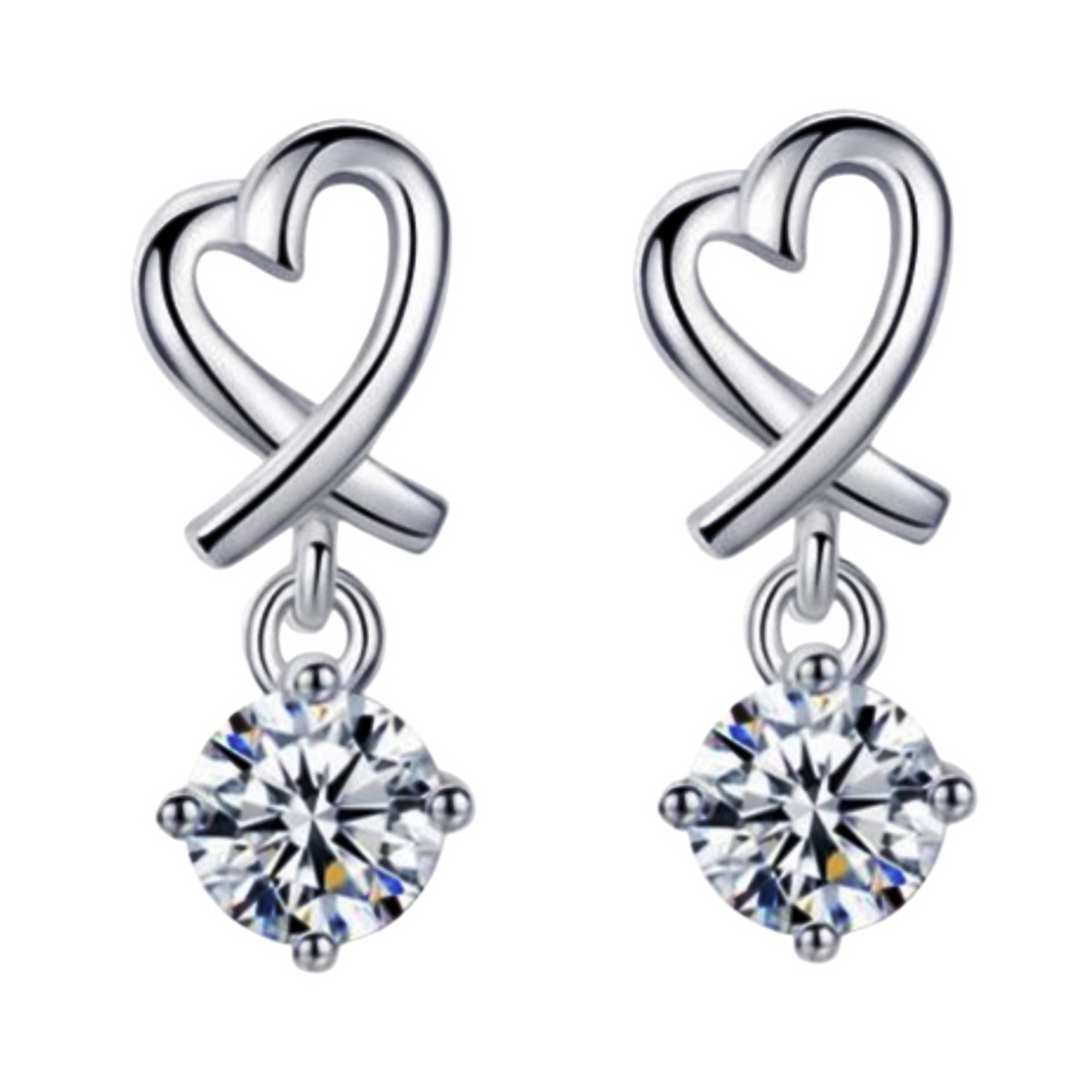 Heart Shaped Earrings with Sparkling Pendant 925 Silver
