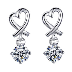 Heart Shaped Earrings with Sparkling Pendant 925 Silver