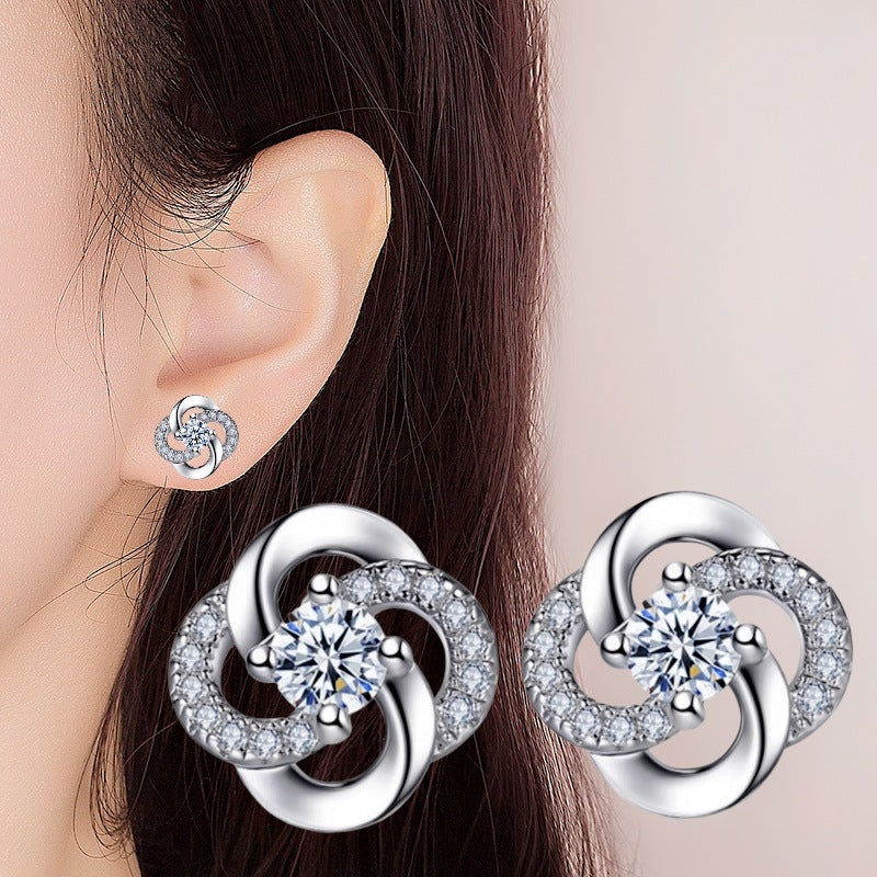 Rotating Love Zircon Earrings White Gold Plated
