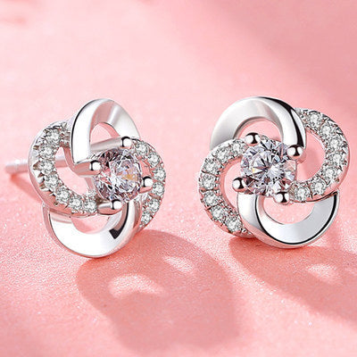 Rotating Love Zircon Earrings White Gold Plated