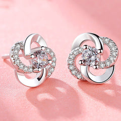 Rotating Love Zircon Earrings White Gold Plated