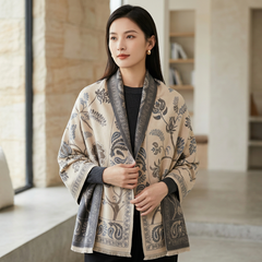 Women Jacquard Cashmere Scarf Winter Warm Fringed Shawl
